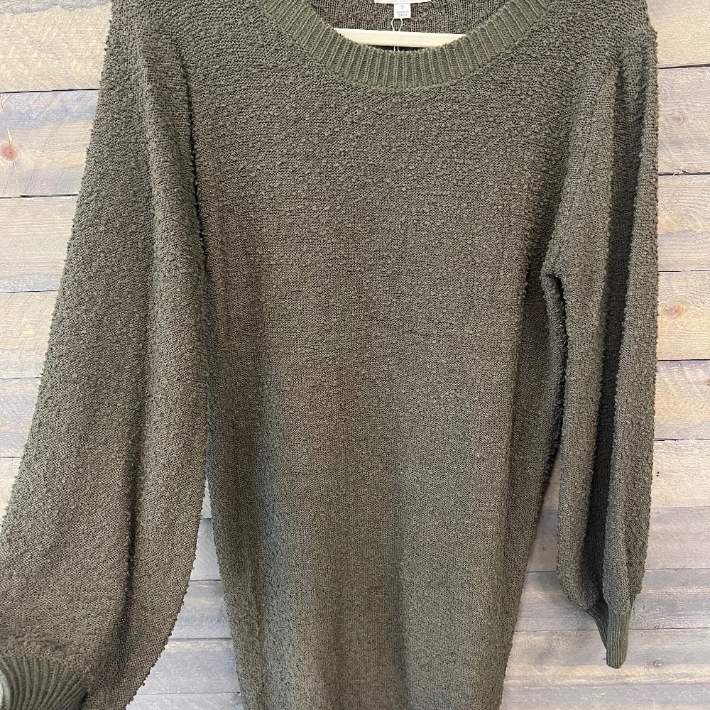 Round Neck Long Sleeve Sweater Dress with Ribbed Hem